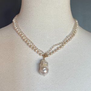 New Auth Chan Luu White Pearl Mix Baroque Pendant Necklace